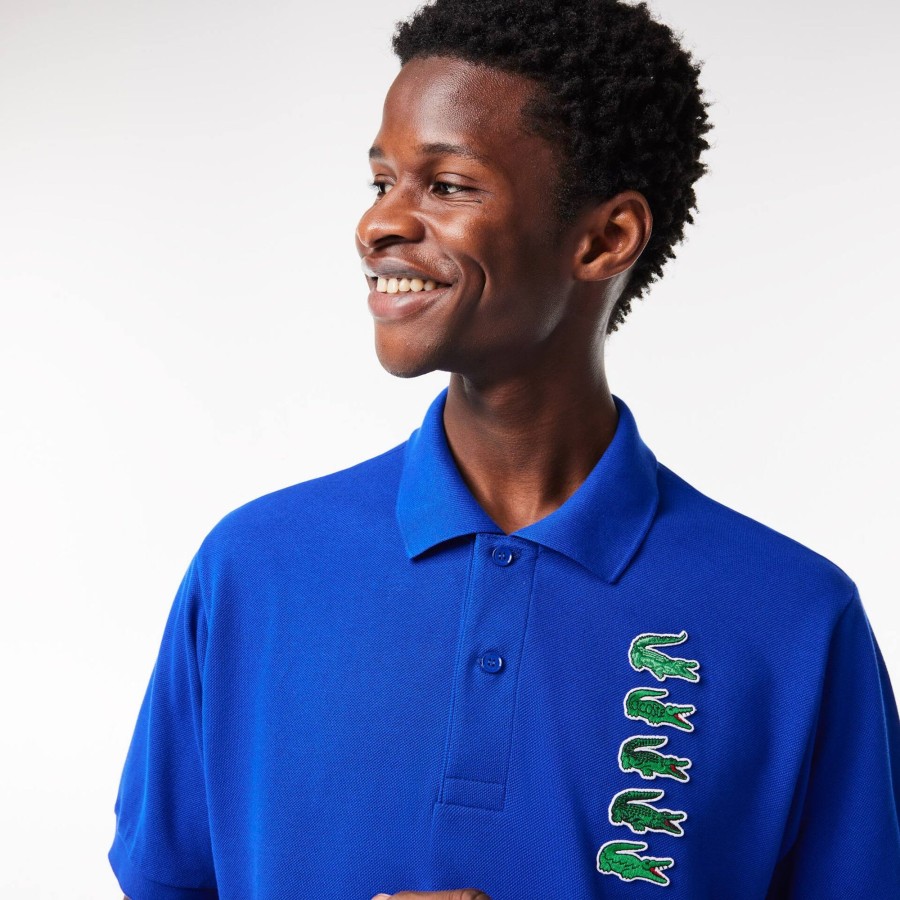 Men Lacoste Polo Shirts | Croc Badge Pique Polo Shirt Gentian Blue