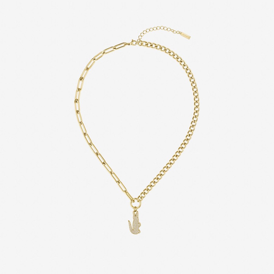 Women Lacoste Jewellery | Crocodile Necklace Gold And Crystals 716