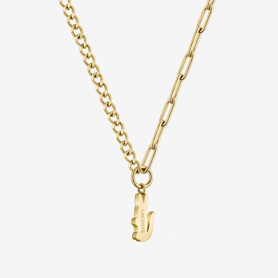 Women Lacoste Jewellery | Crocodile Necklace Gold And Crystals 716