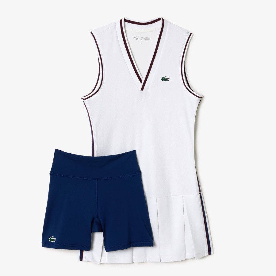 Women Lacoste Tennis | Sport Dress With Removable Pique Shorts White / Navy Blue Bed