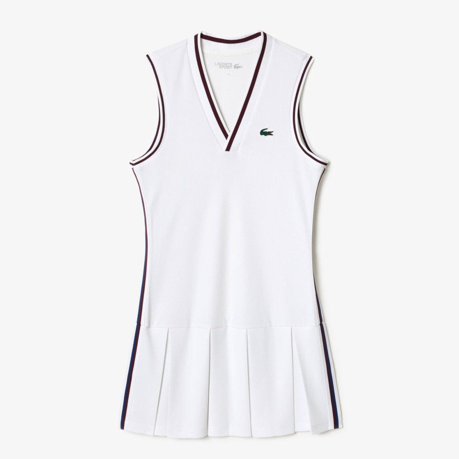 Women Lacoste Tennis | Sport Dress With Removable Pique Shorts White / Navy Blue Bed