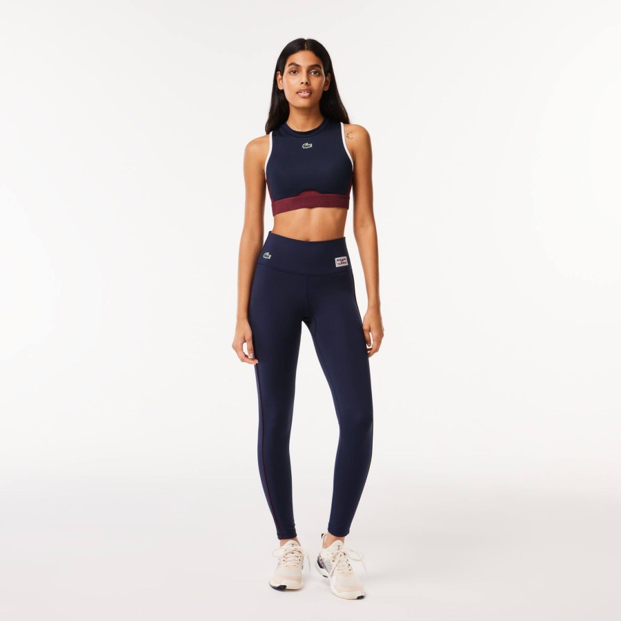 Women Lacoste Fitness & Training | Absorbent Sport Stretch Leggings Navy Blue 166