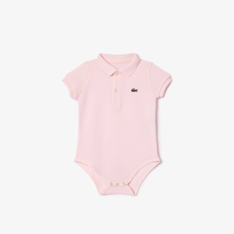 Kids Lacoste Accessories | Baby Organic Cotton Pique Bodysuit In Recycled Cardboard Box Set Light Pink T03