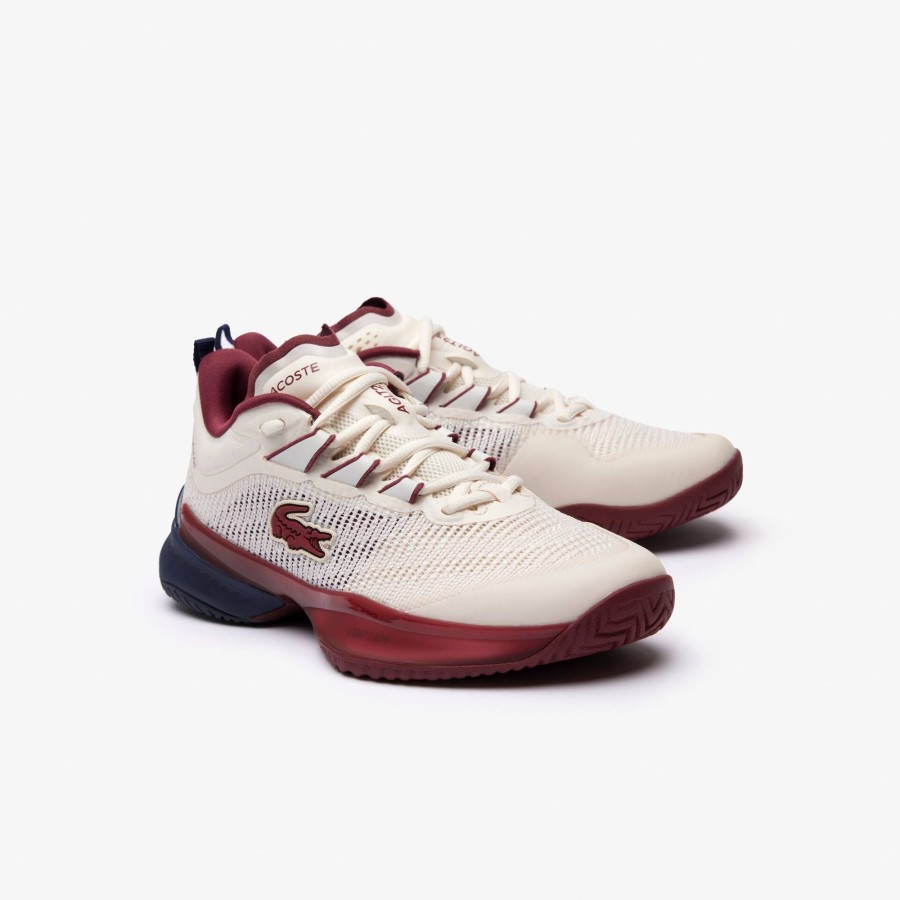 Women Lacoste Tennis | Women'S Ag-Lt23 Ultra Textile Tennis Shoes Off White & Burgundy Ow9