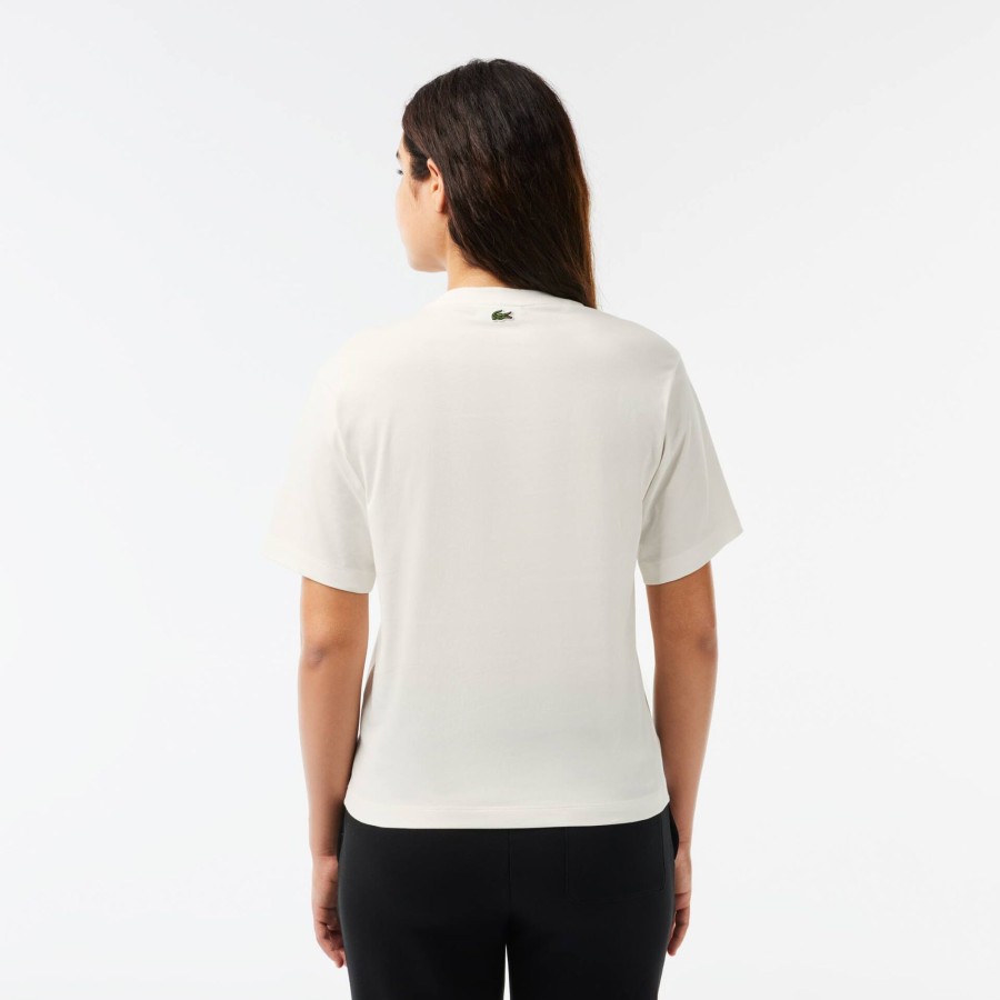 Women Lacoste T-Shirts | Lacoste Print Cotton Jersey T-Shirt White 70V