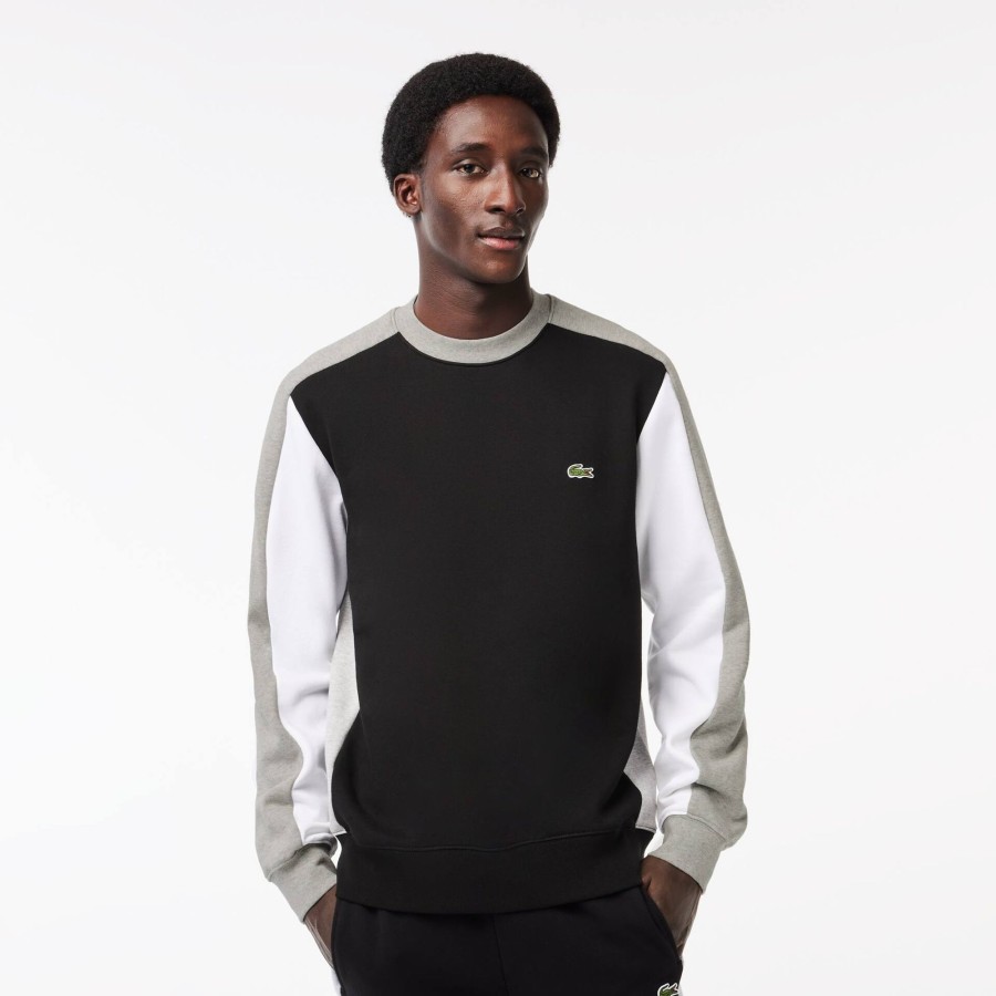 Men Lacoste Sweatshirts | Brushed Fleece Colourblock Jogger Sweatshirt Black / Grey Chine / White