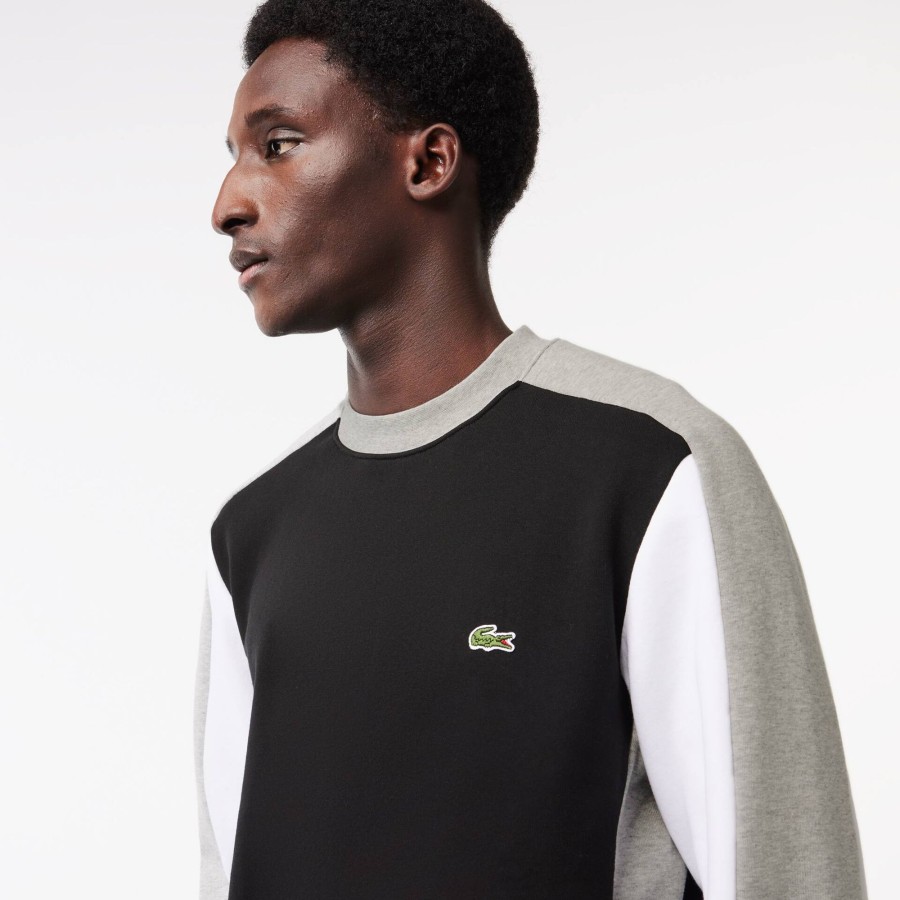 Men Lacoste Sweatshirts | Brushed Fleece Colourblock Jogger Sweatshirt Black / Grey Chine / White