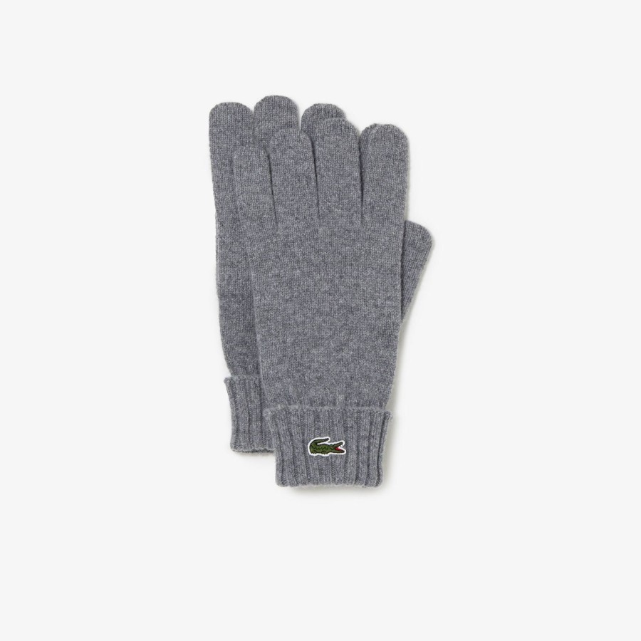 Women Lacoste Scarves & Stoles | Unisex Lacoste Wool Jersey Gloves Grey Chine Yrd