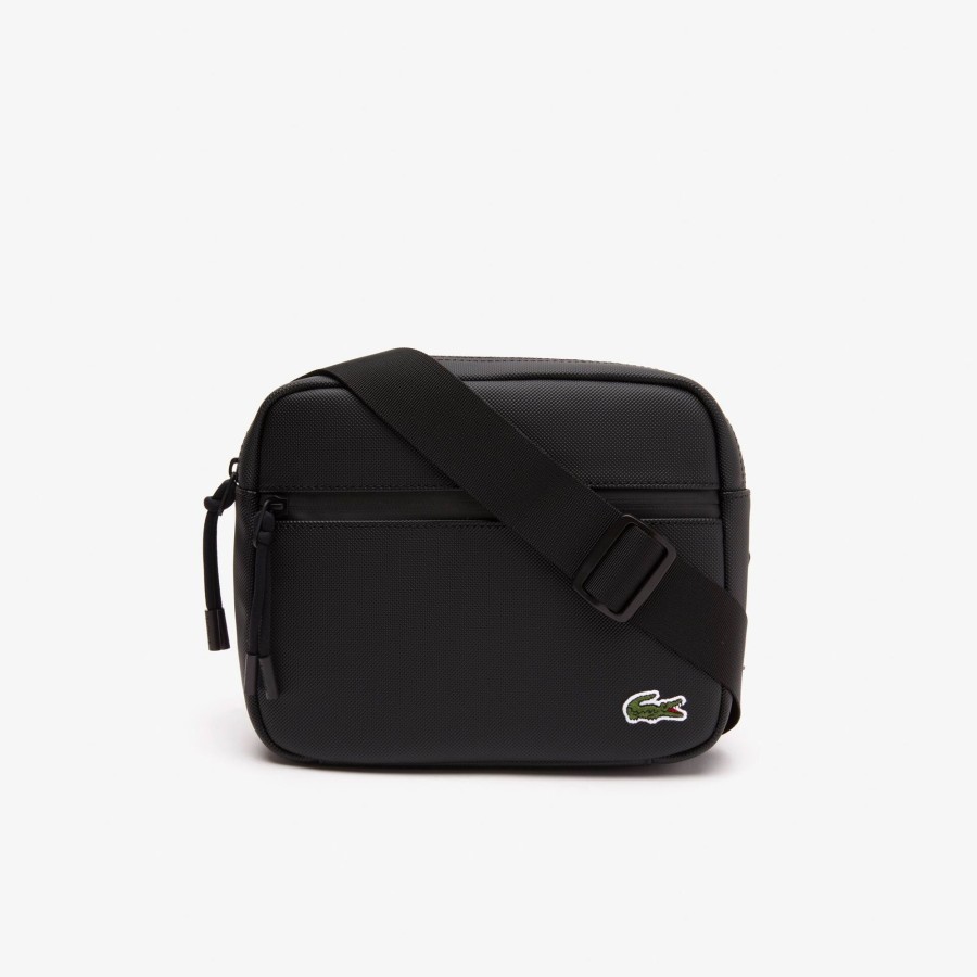 Men Lacoste Vertical Bags | Men'S Lacoste Exterior Pocket Reporter Bag Noir