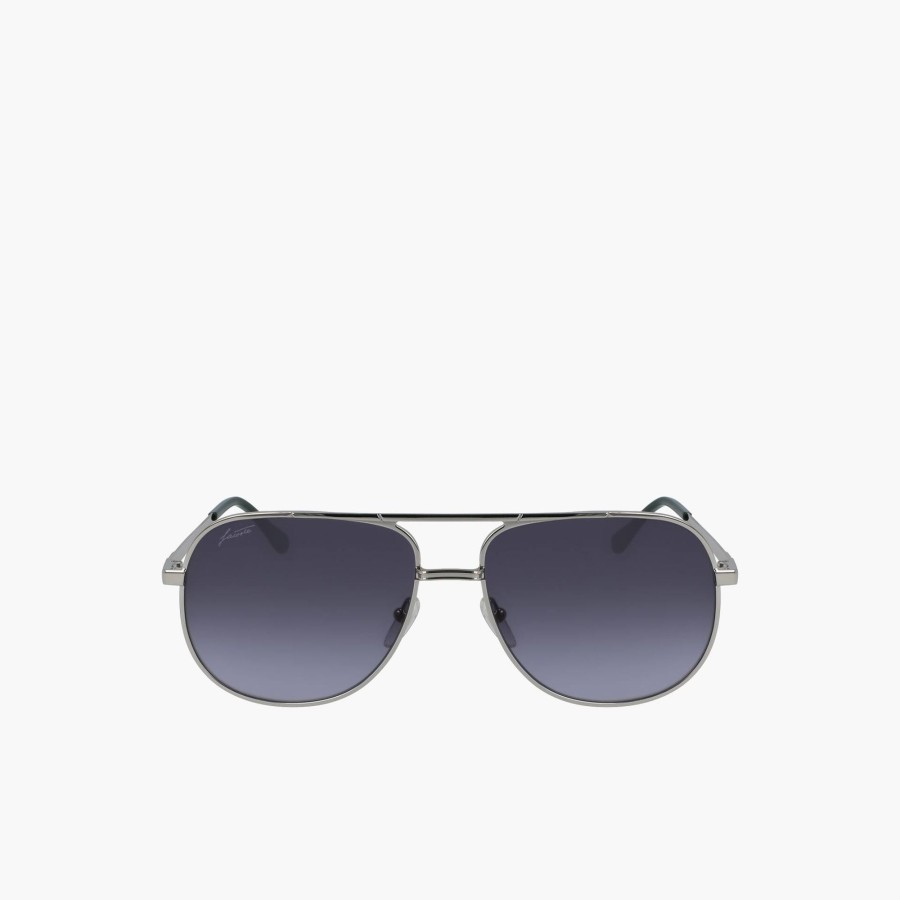 Women Lacoste Sunglasses | Navigator Metal Signature 101 Sunglasses Silver 028