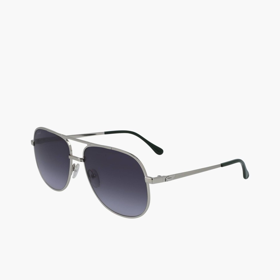 Women Lacoste Sunglasses | Navigator Metal Signature 101 Sunglasses Silver 028