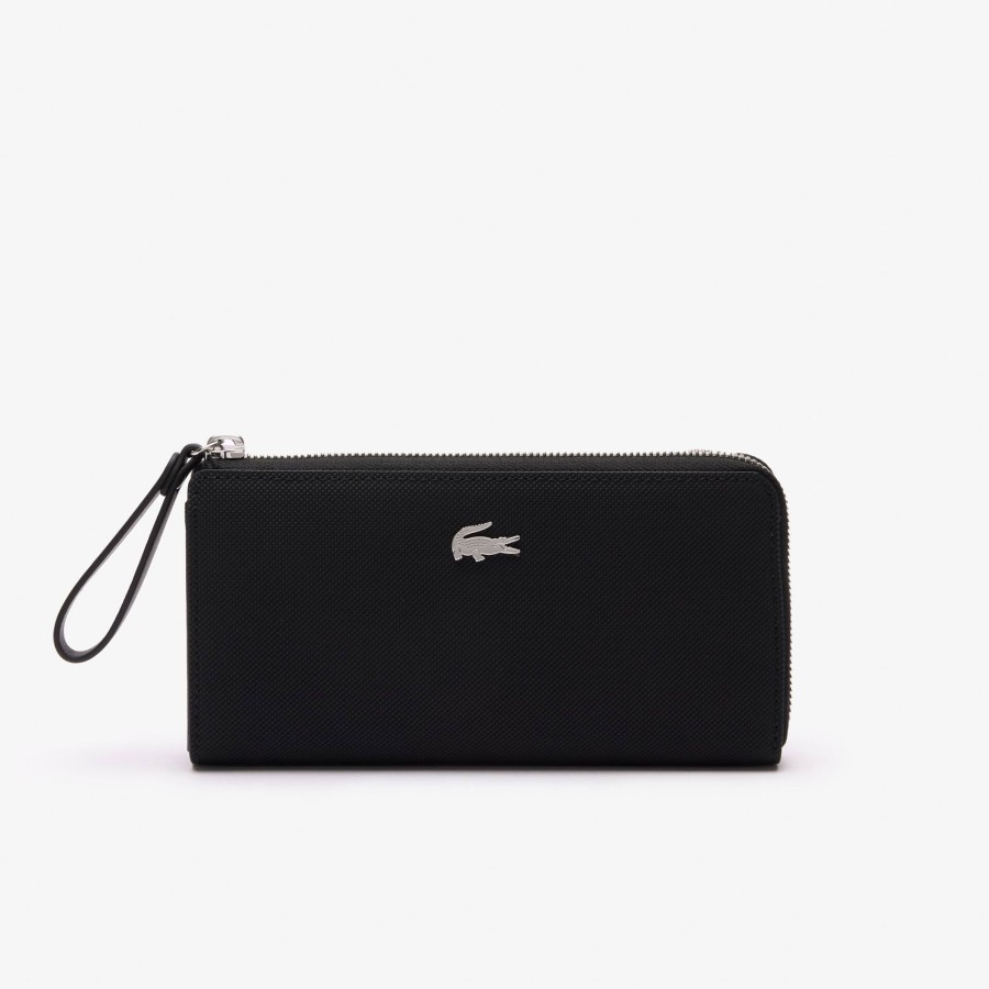 Women Lacoste Wallets & Small Leather Goods | Daily Lifestyle Coated Canvas Zipped Billfold Noir 000