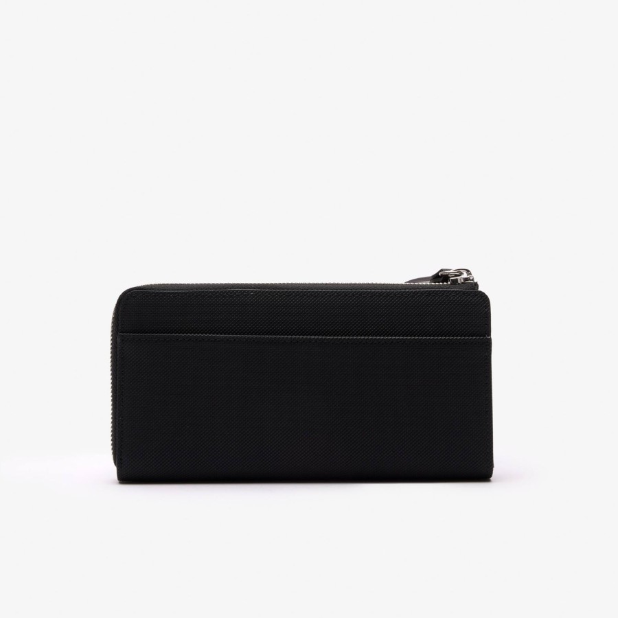 Women Lacoste Wallets & Small Leather Goods | Daily Lifestyle Coated Canvas Zipped Billfold Noir 000