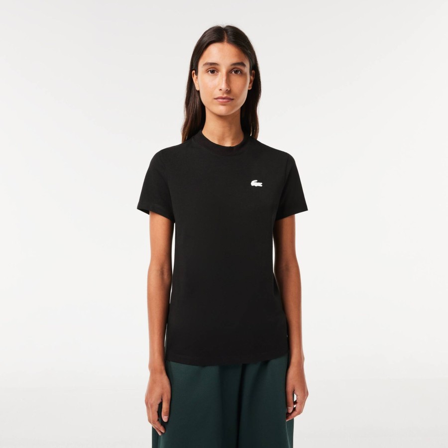 Women Lacoste Fitness & Training | Women'S Lacoste Sport Organic Cotton Ultra-Dry Jersey T-Shirt Black 031