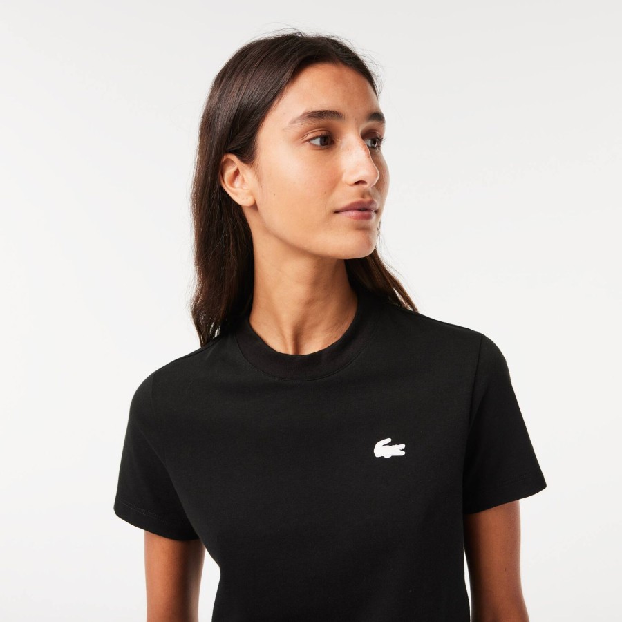 Women Lacoste Fitness & Training | Women'S Lacoste Sport Organic Cotton Ultra-Dry Jersey T-Shirt Black 031