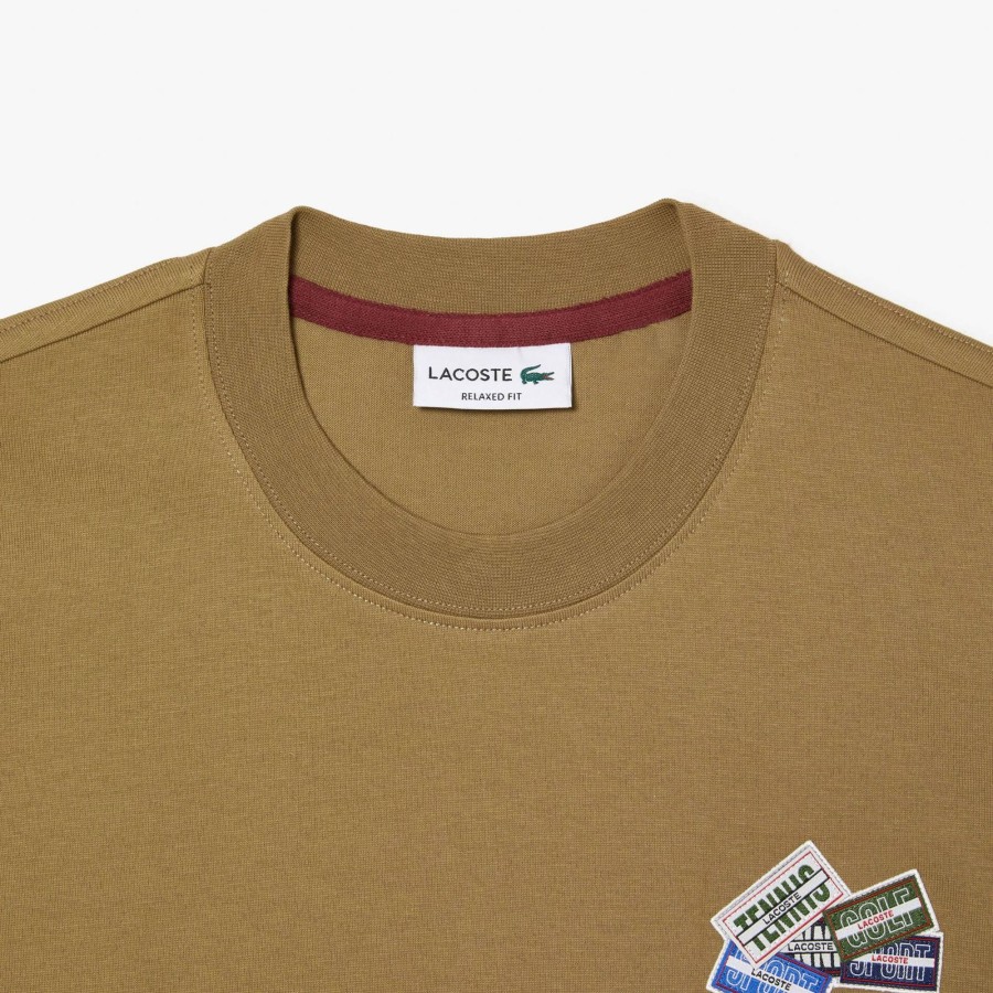 Men Lacoste T-Shirts | Heavy Cotton Jersey Multi Badge T-Shirt Brown