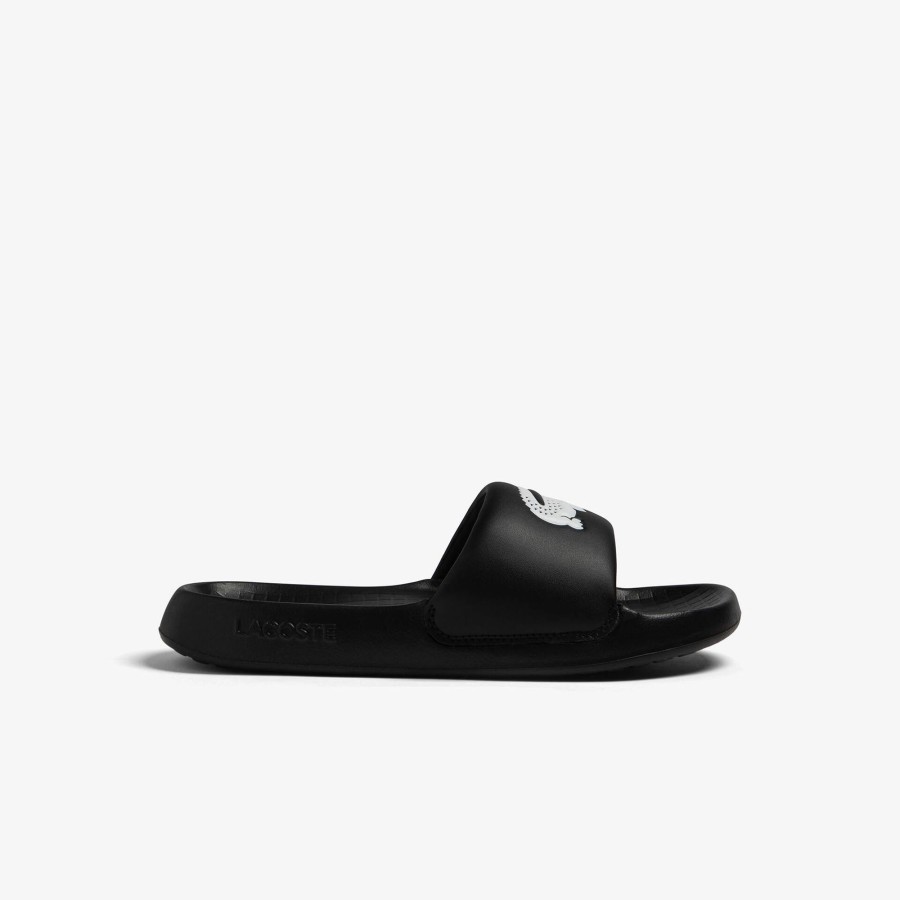 Women Lacoste Flip-Flops & Sandals | Women'S Lacoste Croco 1.0 Synthetic Slides Black & White 312