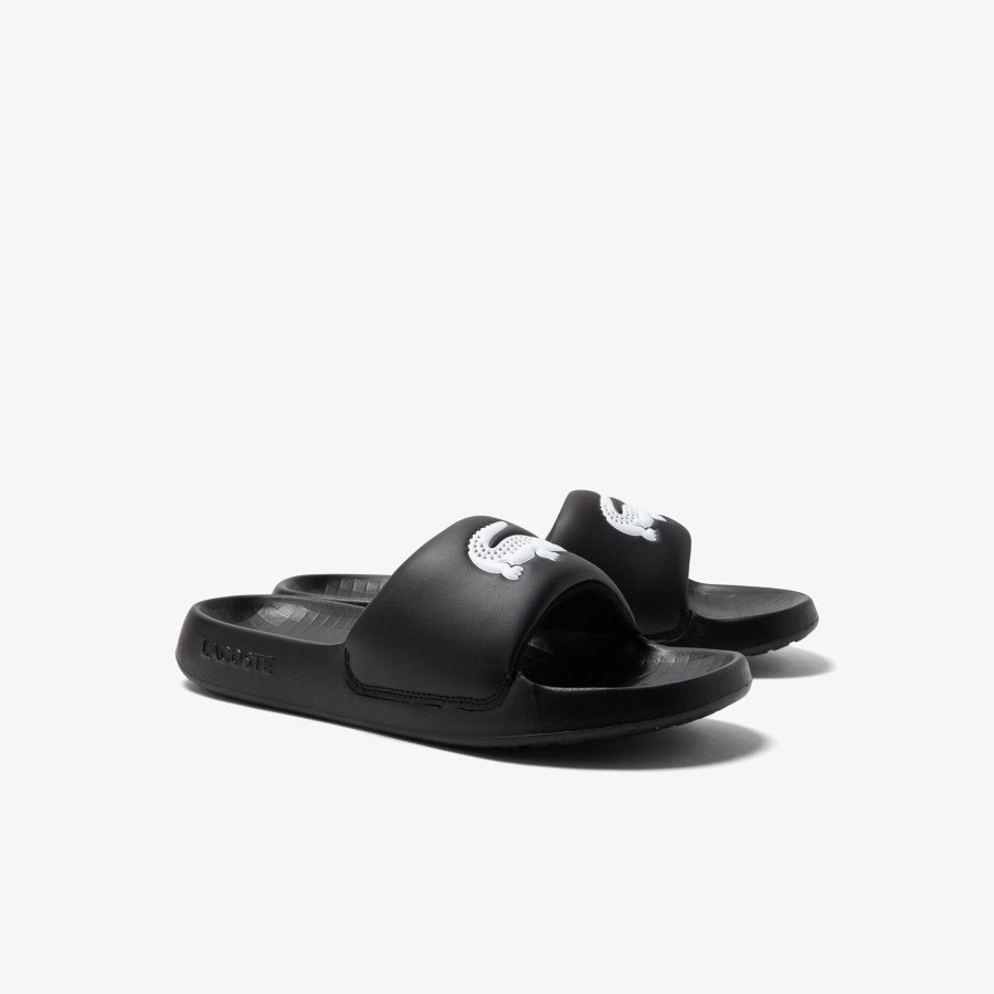 Women Lacoste Flip-Flops & Sandals | Women'S Lacoste Croco 1.0 Synthetic Slides Black & White 312