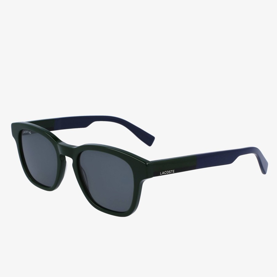 Men Lacoste Sunglasses | Men'S Rectangle Acetate Textile Touch Sunglasses Green