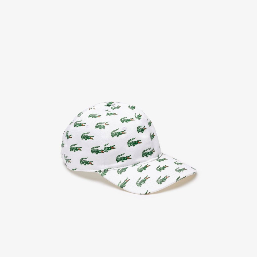 Women Lacoste Caps & Hats | Croc Print Cotton Cap White 001