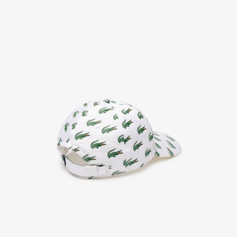 Women Lacoste Caps & Hats | Croc Print Cotton Cap White 001