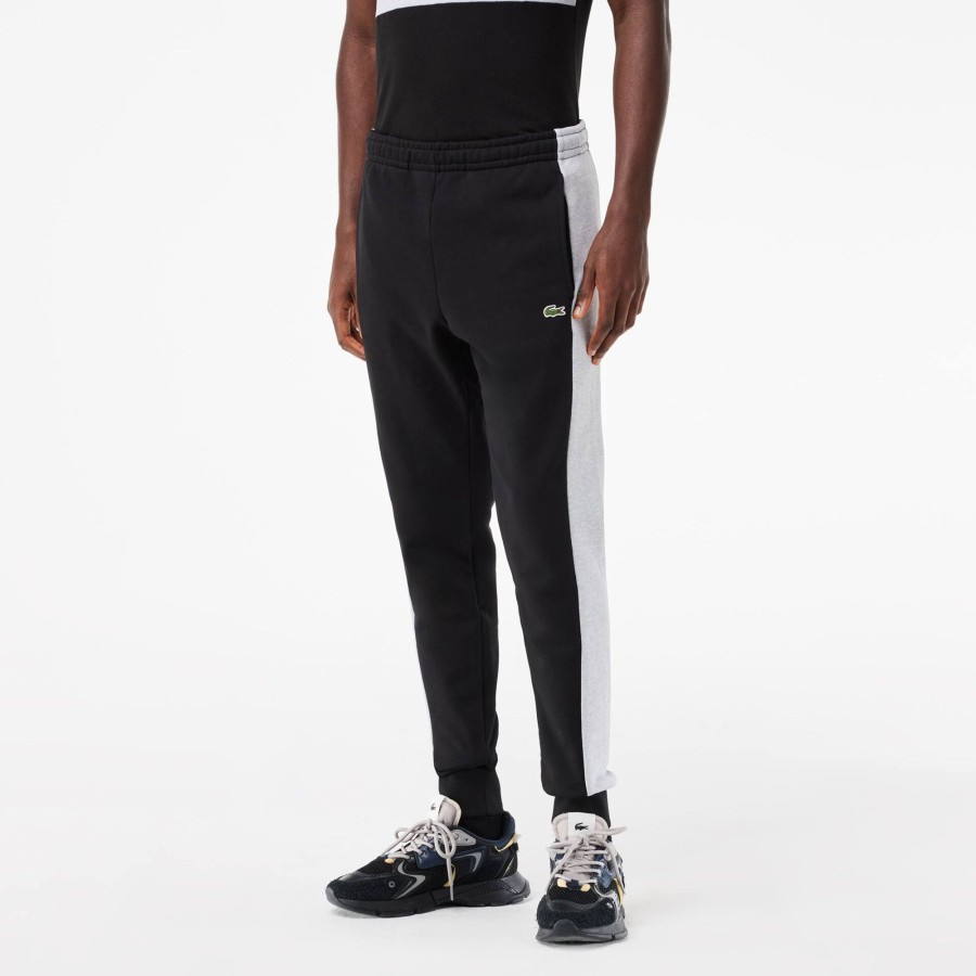 Men Lacoste Trousers & Shorts | Colourblock Jogger Track Pants Black / Grey Chine