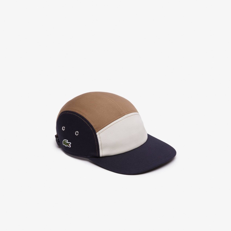 Women Lacoste Caps & Hats | Cotton Twill Colourblock Jockey Cap Navy Blue / Brown / White Rhi