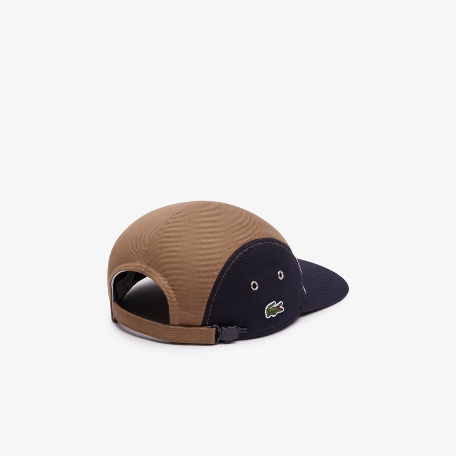 Women Lacoste Caps & Hats | Cotton Twill Colourblock Jockey Cap Navy Blue / Brown / White Rhi