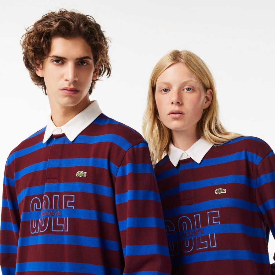 Women Lacoste Polo Shirts | Long Sleeve Striped Rugby Shirt Bordeaux / Blue Q5I