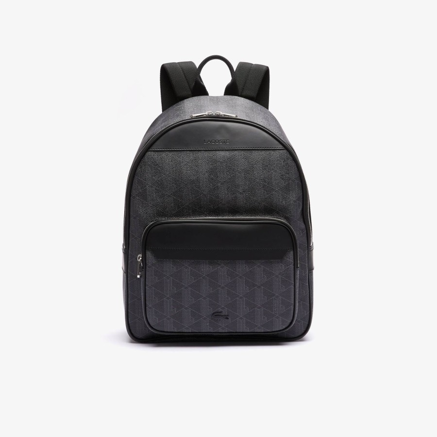 Men Lacoste Backpack | Men'S The Blend Monogram Canvas Backpack Monogram Noir Gris