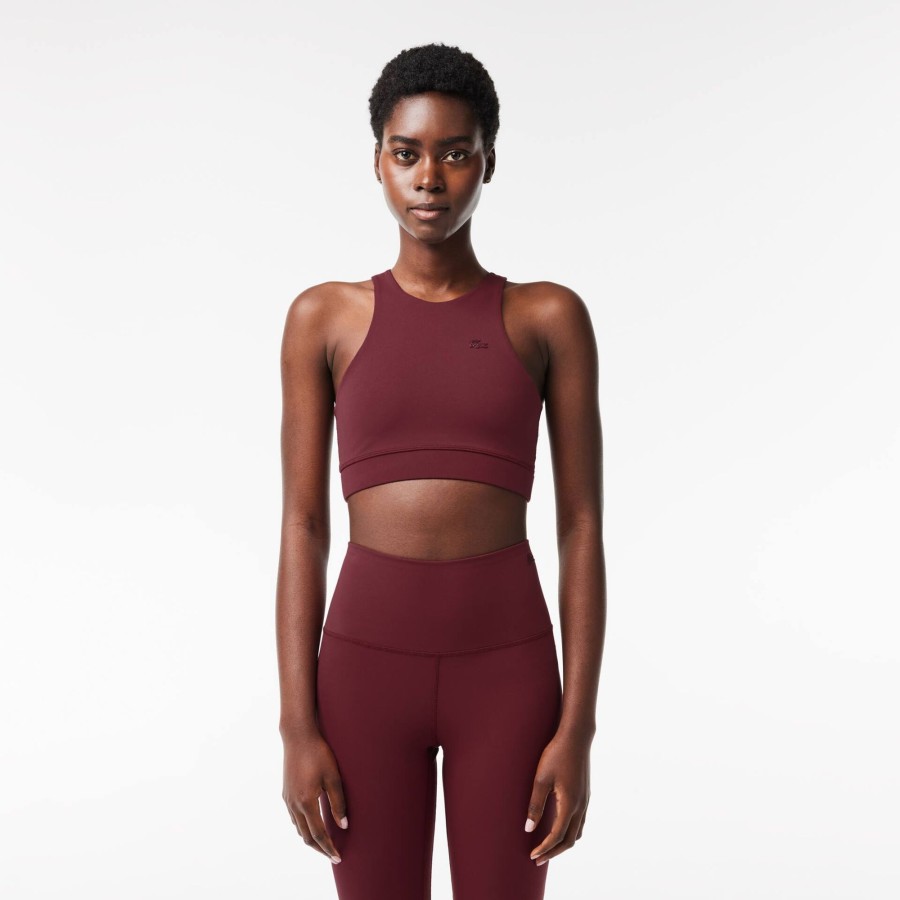 Women Lacoste Bras & Leggings | Women'S Lacoste Quick-Dry Recycled Polyamide Stretch Bra Bordeaux Yup