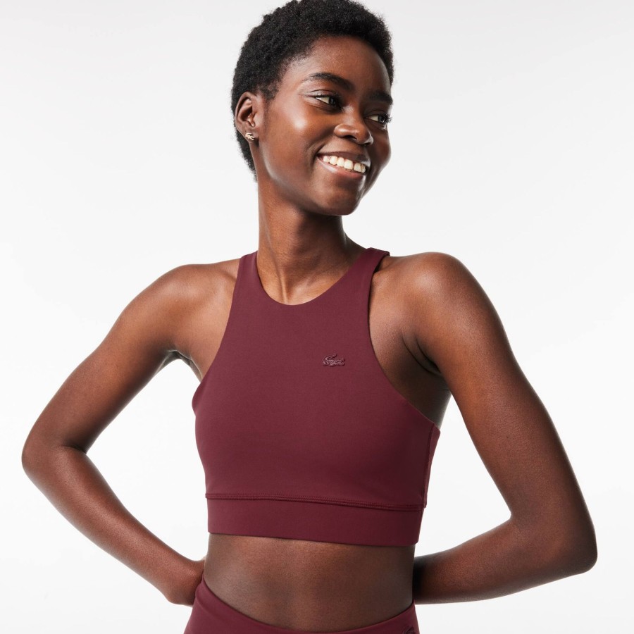 Women Lacoste Bras & Leggings | Women'S Lacoste Quick-Dry Recycled Polyamide Stretch Bra Bordeaux Yup