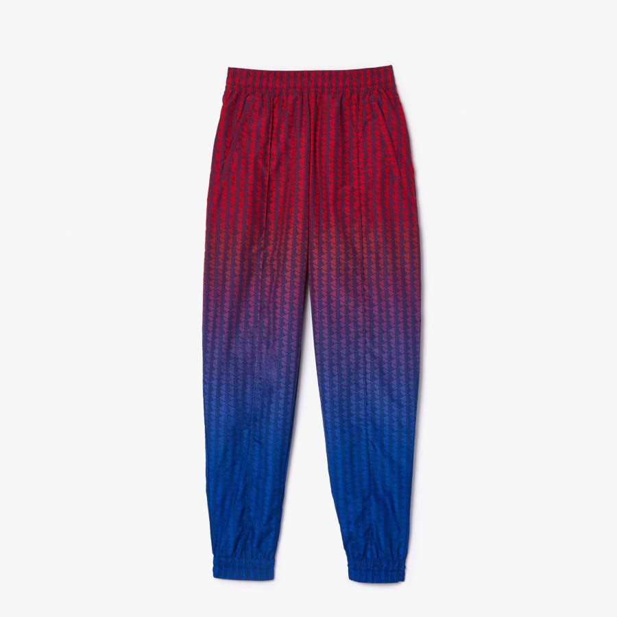 Women Lacoste Tracksuits | Monogram Print Ombre Sportsuit Track Pants Red / Blue / Navy Blue Qji