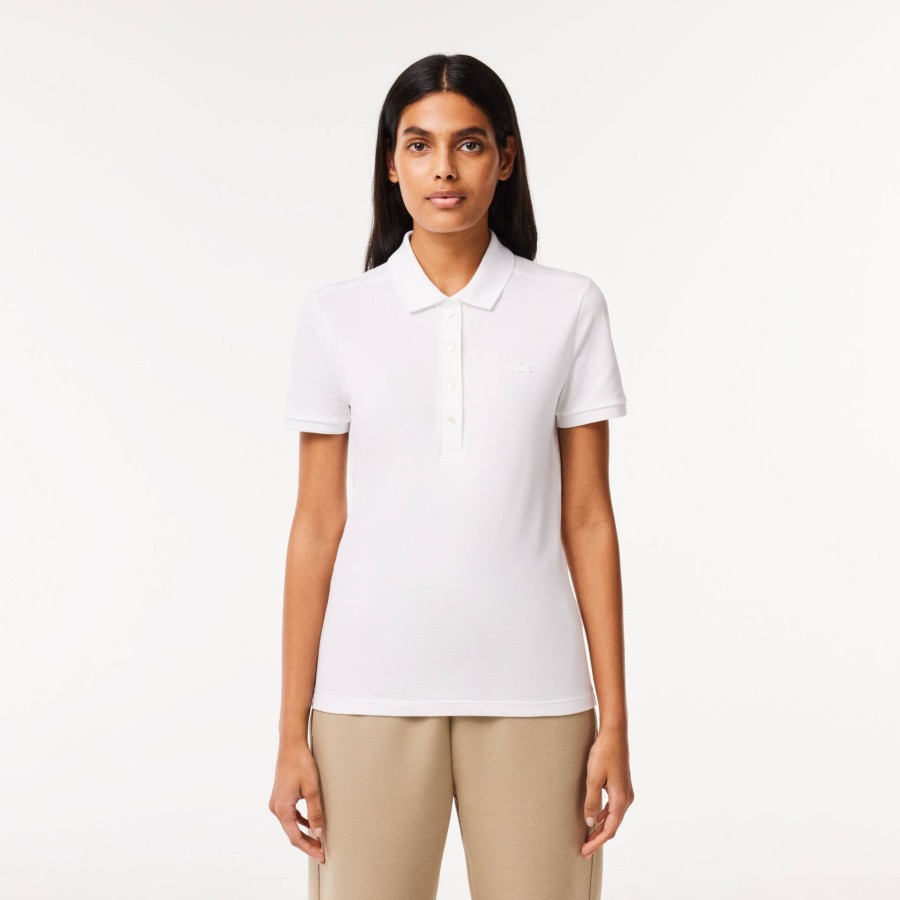 Women Lacoste Polo Shirts | Women'S Lacoste Slim Fit Stretch Cotton Pique Polo Shirt White 001