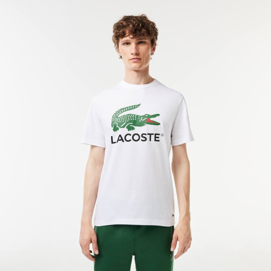 Men Lacoste T-Shirts | Cotton Jersey Signature Print T-Shirt White