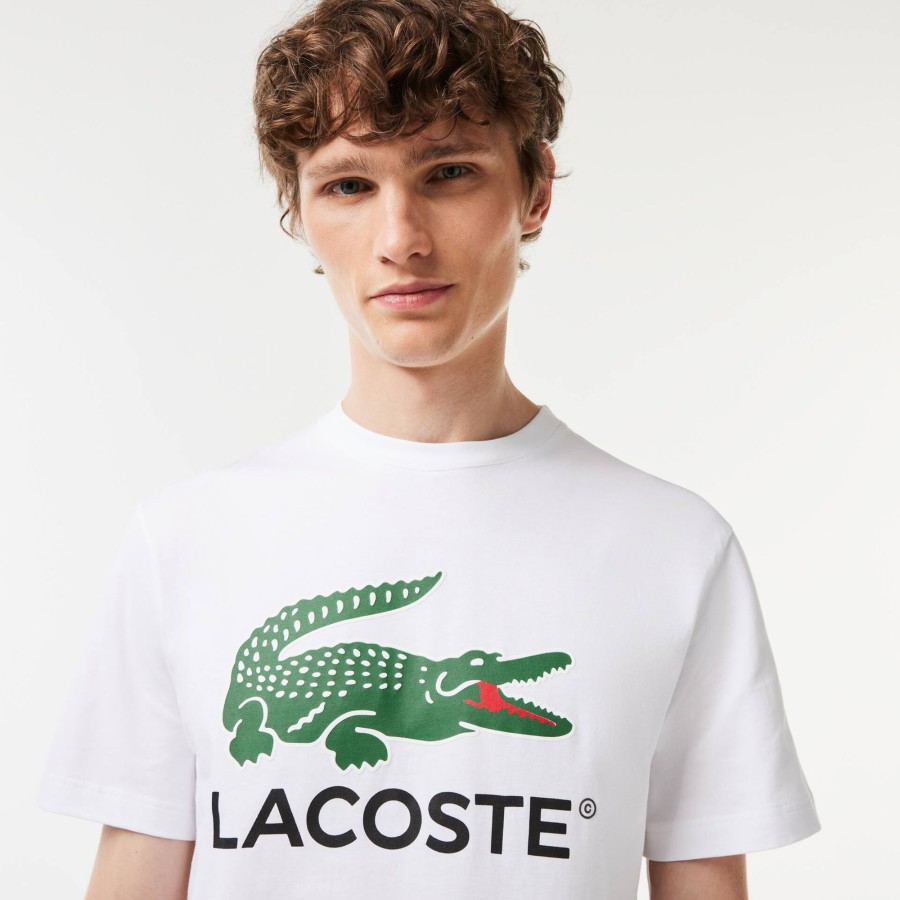 Men Lacoste T-Shirts | Cotton Jersey Signature Print T-Shirt White