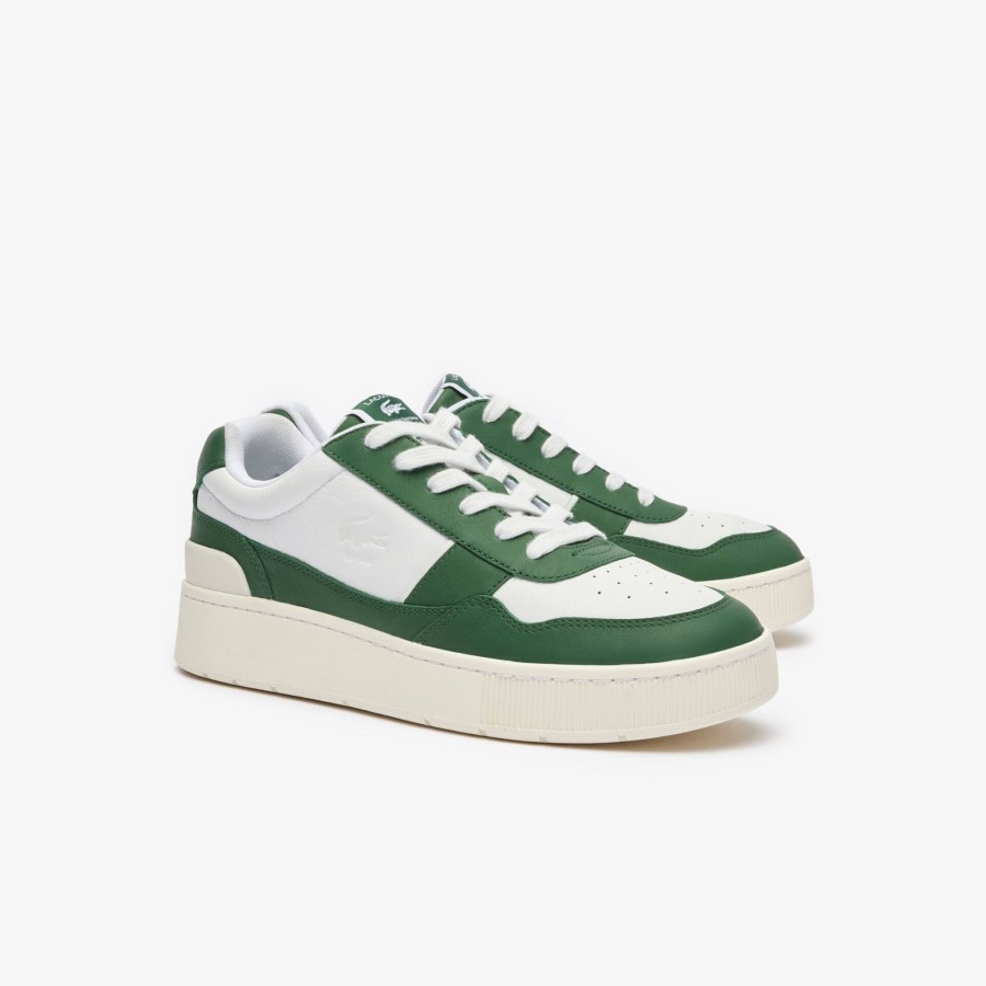 Men Lacoste Sneakers | Men'S Aceclip Premium Contrasted Leather Trainers Green & White