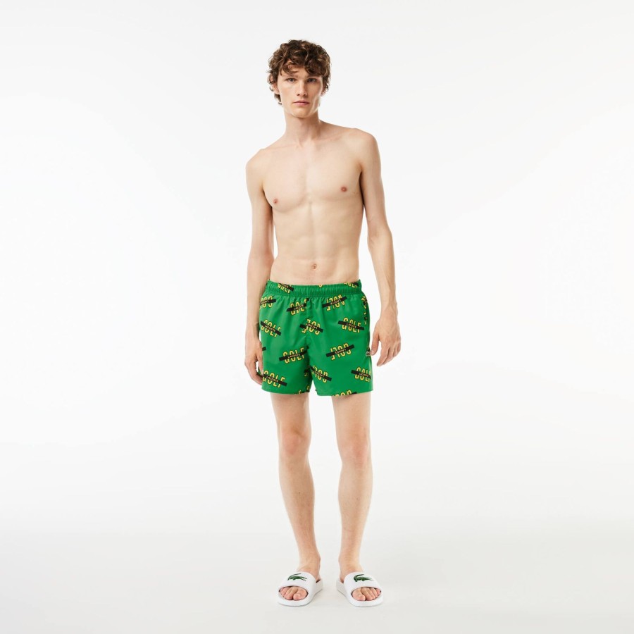 Men Lacoste Swimwear | Lacoste Printed Swim Trunks Green / White