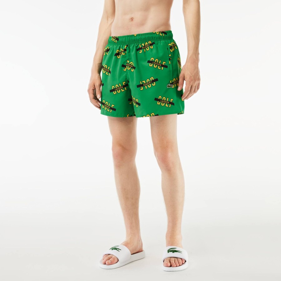 Men Lacoste Swimwear | Lacoste Printed Swim Trunks Green / White