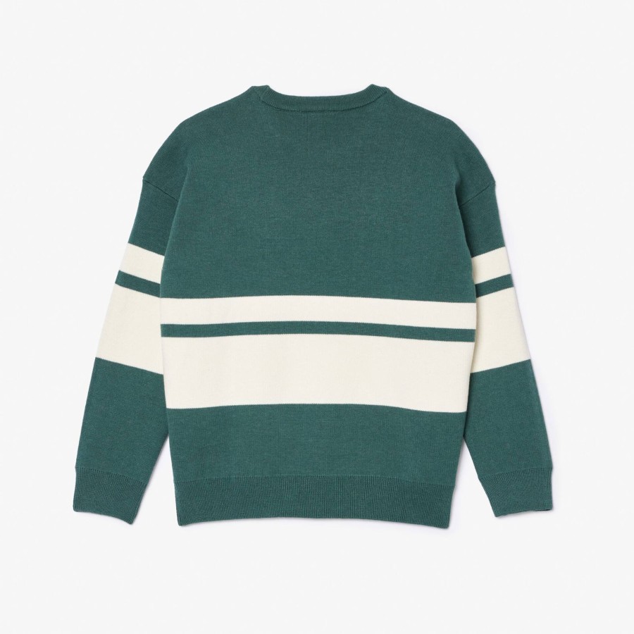 Kids Lacoste Girl Clothing | Contrast Stripe Cotton Sweater Dark Green / White Qi0