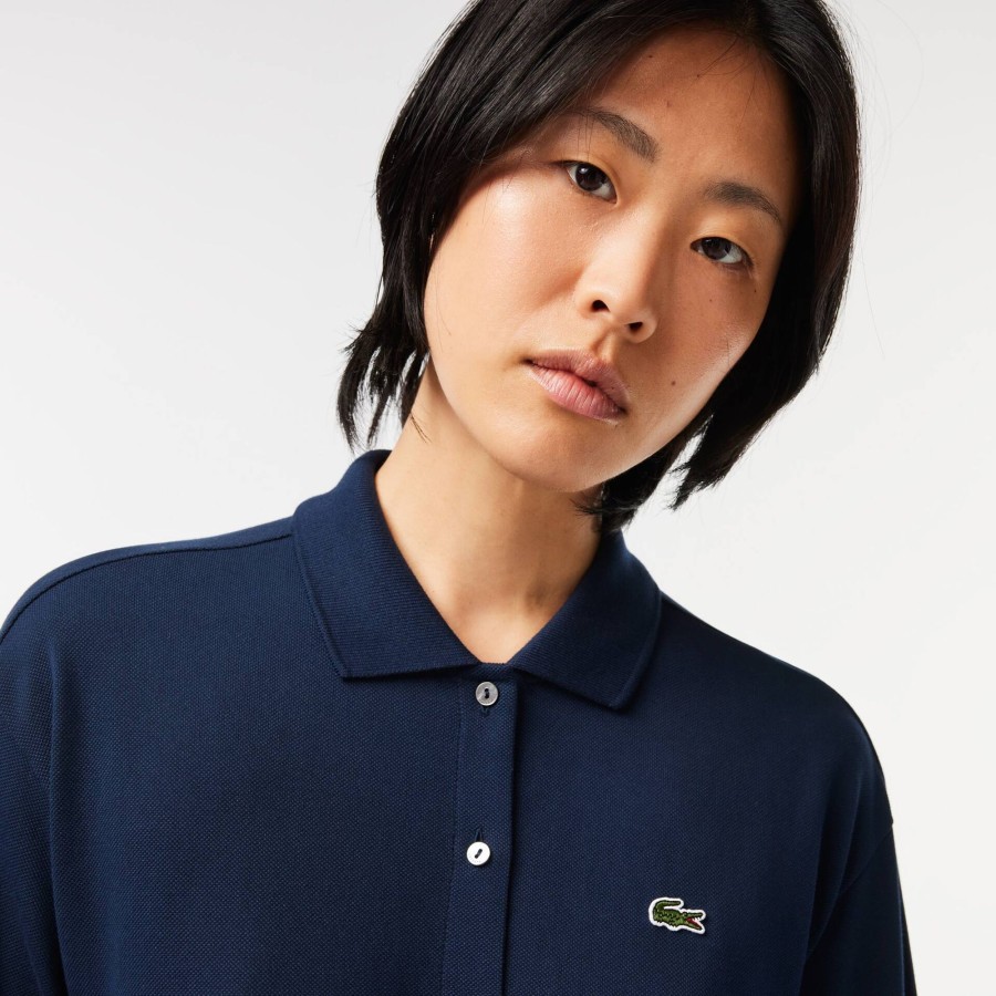 Women Lacoste Dresses & Skirts | 3/4 Sleeve Cotton Pique Polo Dress Navy Blue 166