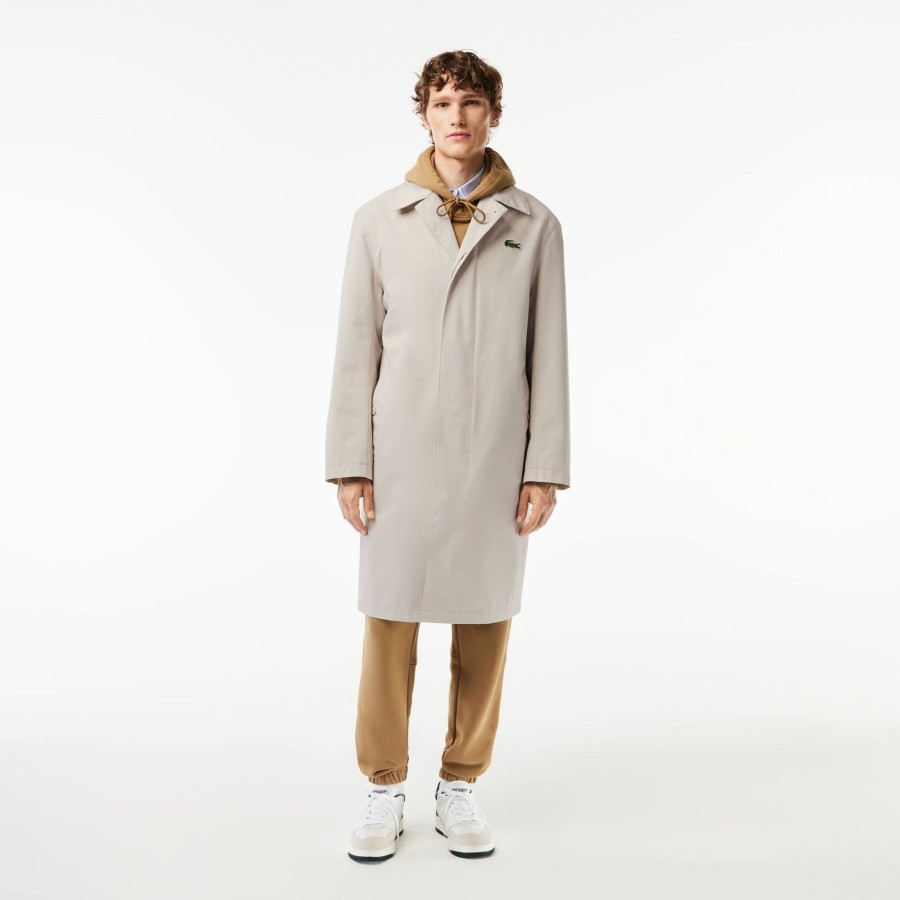 Men Lacoste Jackets & Coats | Lightweight Showerproof Cotton Twill Trench Coat Grey