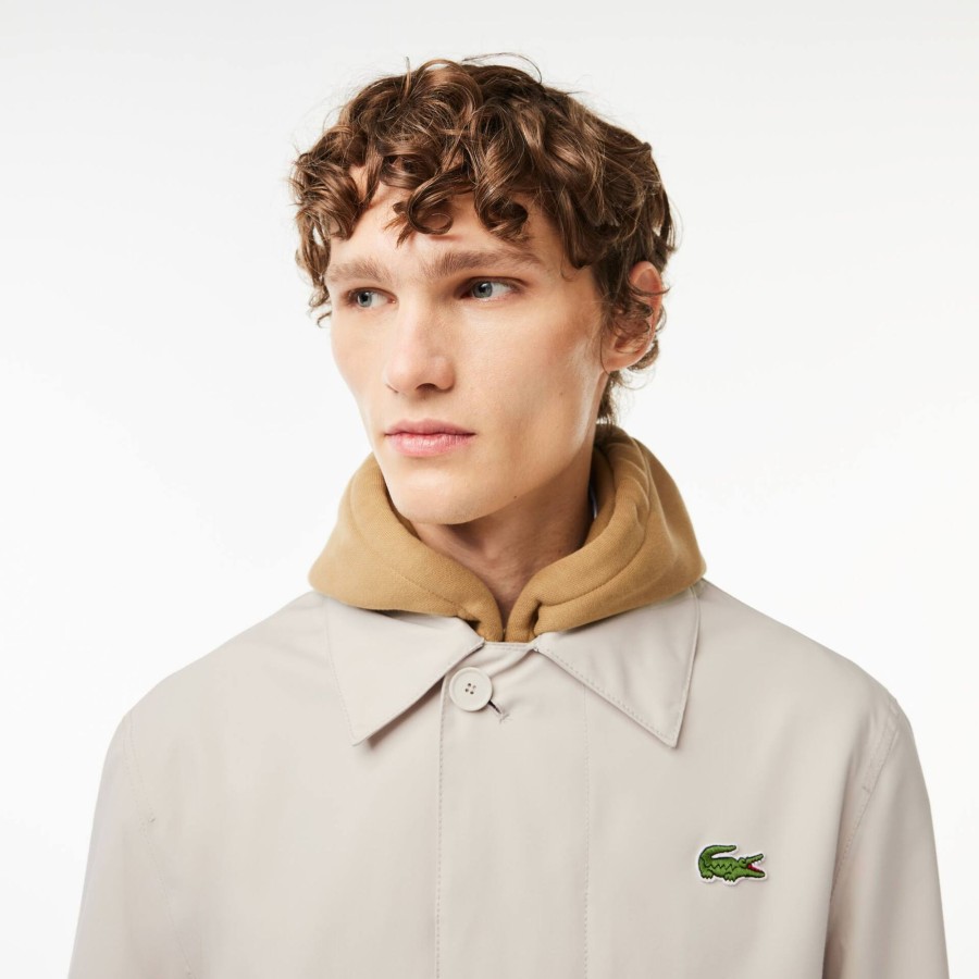 Men Lacoste Jackets & Coats | Lightweight Showerproof Cotton Twill Trench Coat Grey