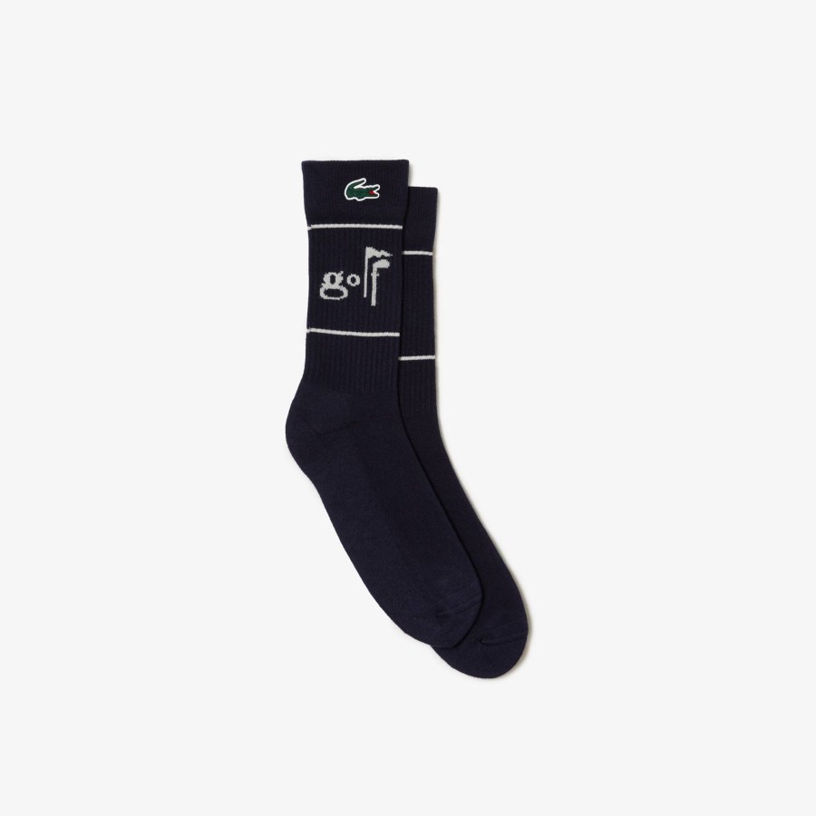 Women Lacoste Golf | Unisex Lacoste Golf Lettering Socks Navy Blue / White Hhw