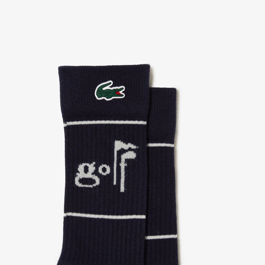 Women Lacoste Golf | Unisex Lacoste Golf Lettering Socks Navy Blue / White Hhw