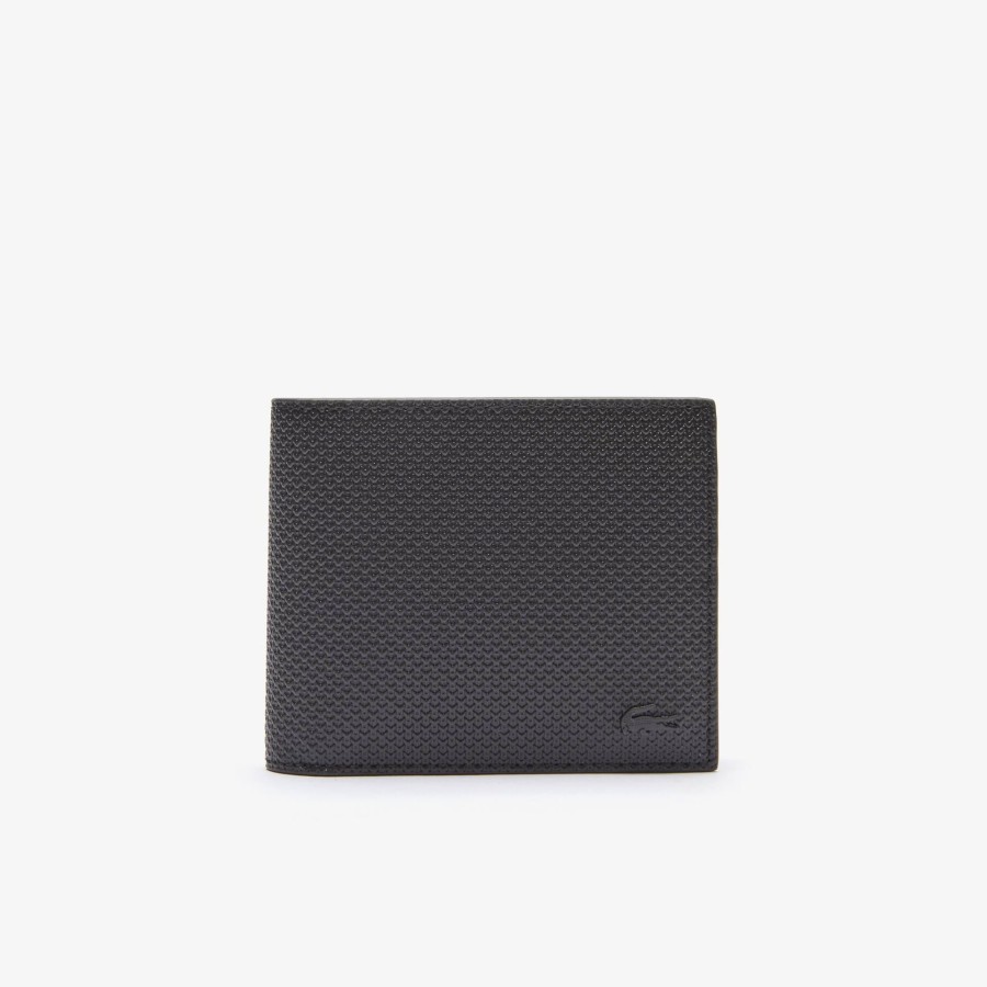 Men Lacoste Wallets & Small Leather Goods | Men'S Chantaco Pique Leather 8 Card Wallet Noir