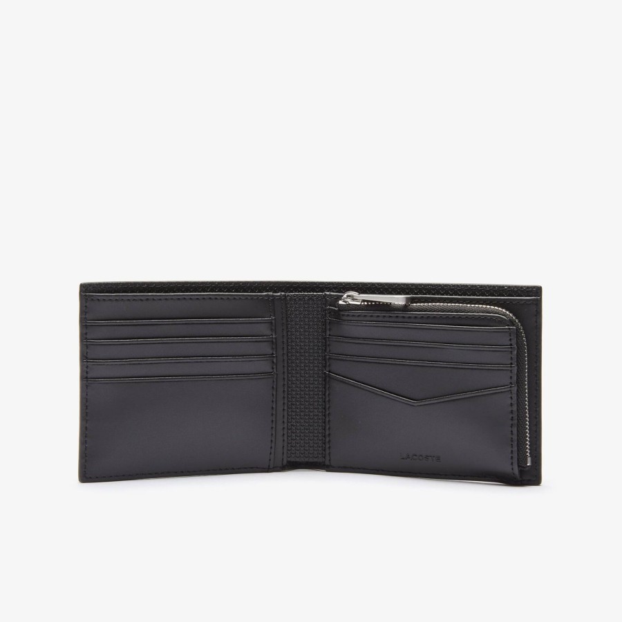 Men Lacoste Wallets & Small Leather Goods | Men'S Chantaco Pique Leather 8 Card Wallet Noir