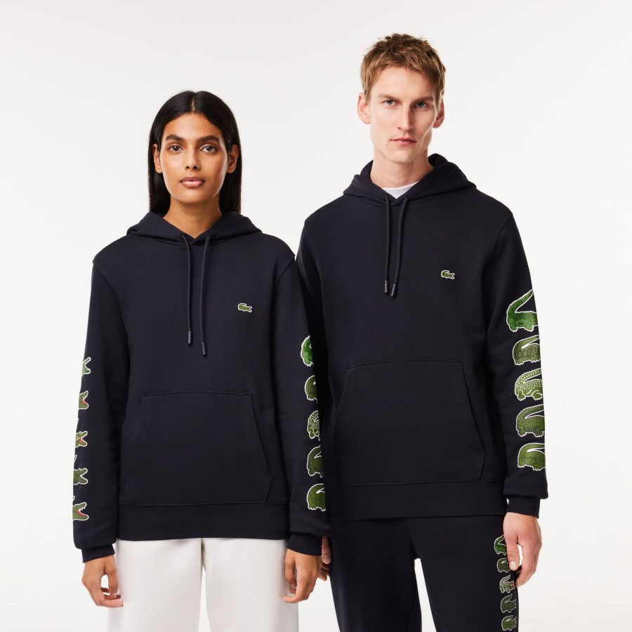 Women Lacoste Sweatshirts | Contrast Crocodile Hoodie Navy Blue Hde