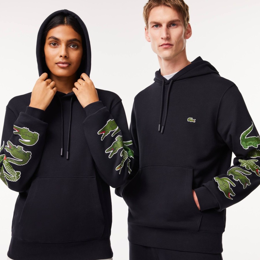 Women Lacoste Sweatshirts | Contrast Crocodile Hoodie Navy Blue Hde