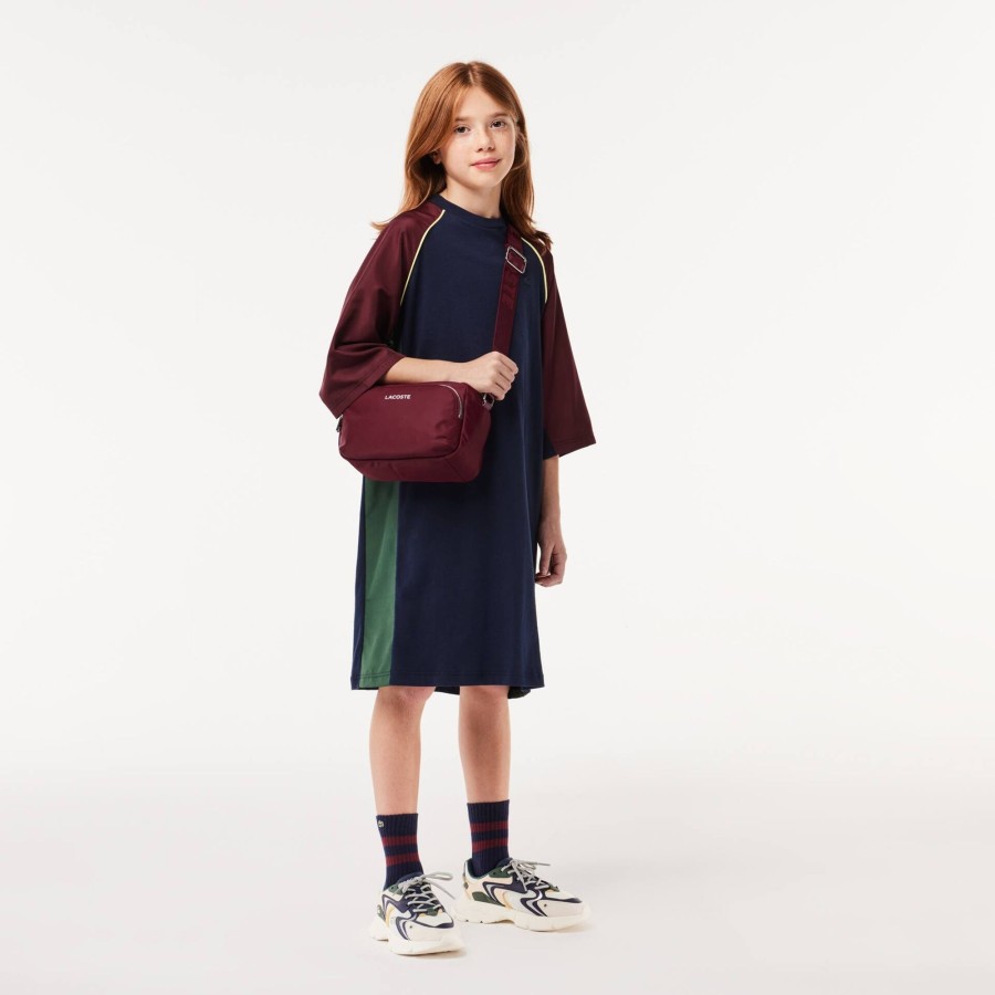 Kids Lacoste Girl Clothing | Contrast Panel Cotton T-Shirt Dress Bordeaux / Flashy Yellow / Navy Blue / Dark Green Kti